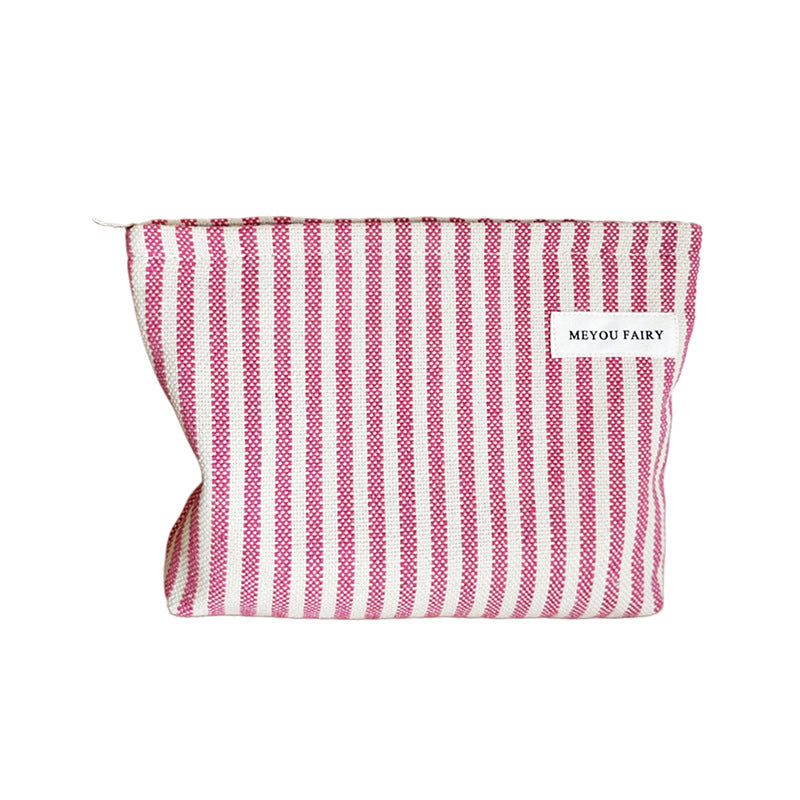 Women's Contrast Color Vertical Stripes Pink Large Capacity Wash Makeup Bag