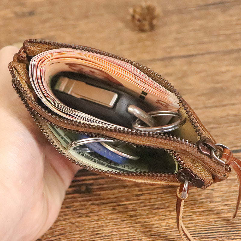 Women's First Layer Cowhide Retro Distressed Hand-rub Coin Purses