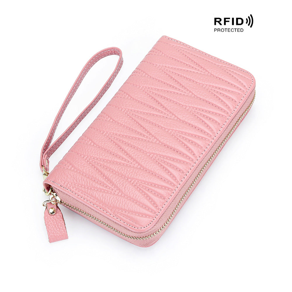 Women's Leather Long Zip Clutch Large Capacity Card Holder