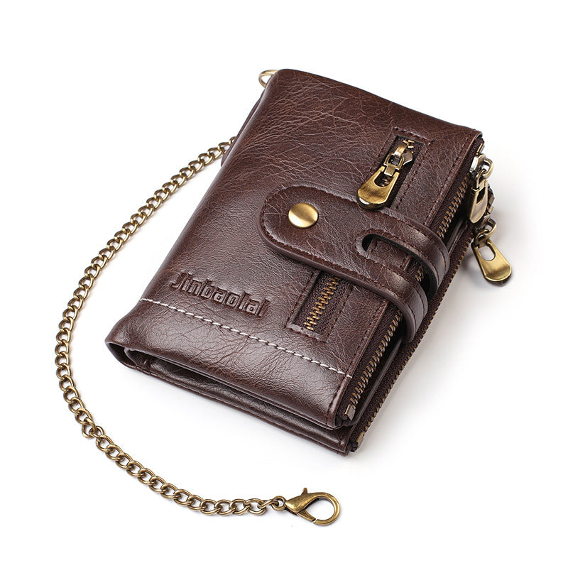 Men's Chain Vintage Double Zipper Multiple Slots Men's Wallets