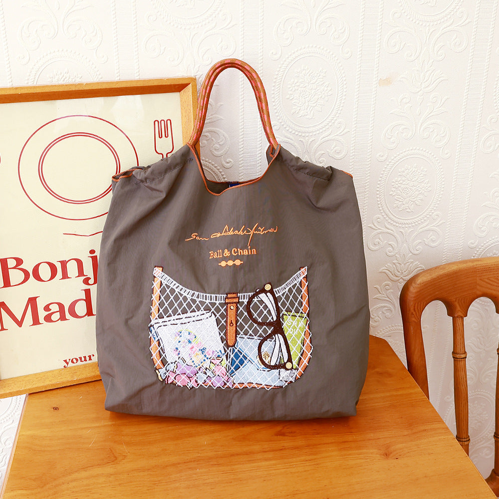 Women's Summer Needle Embroidery Nylon Large Capacity Shoulder Bags