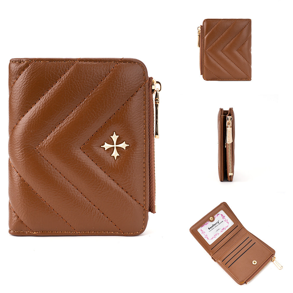 Women's Korean Short Zipper With Multi Stitching Ladies Wallet