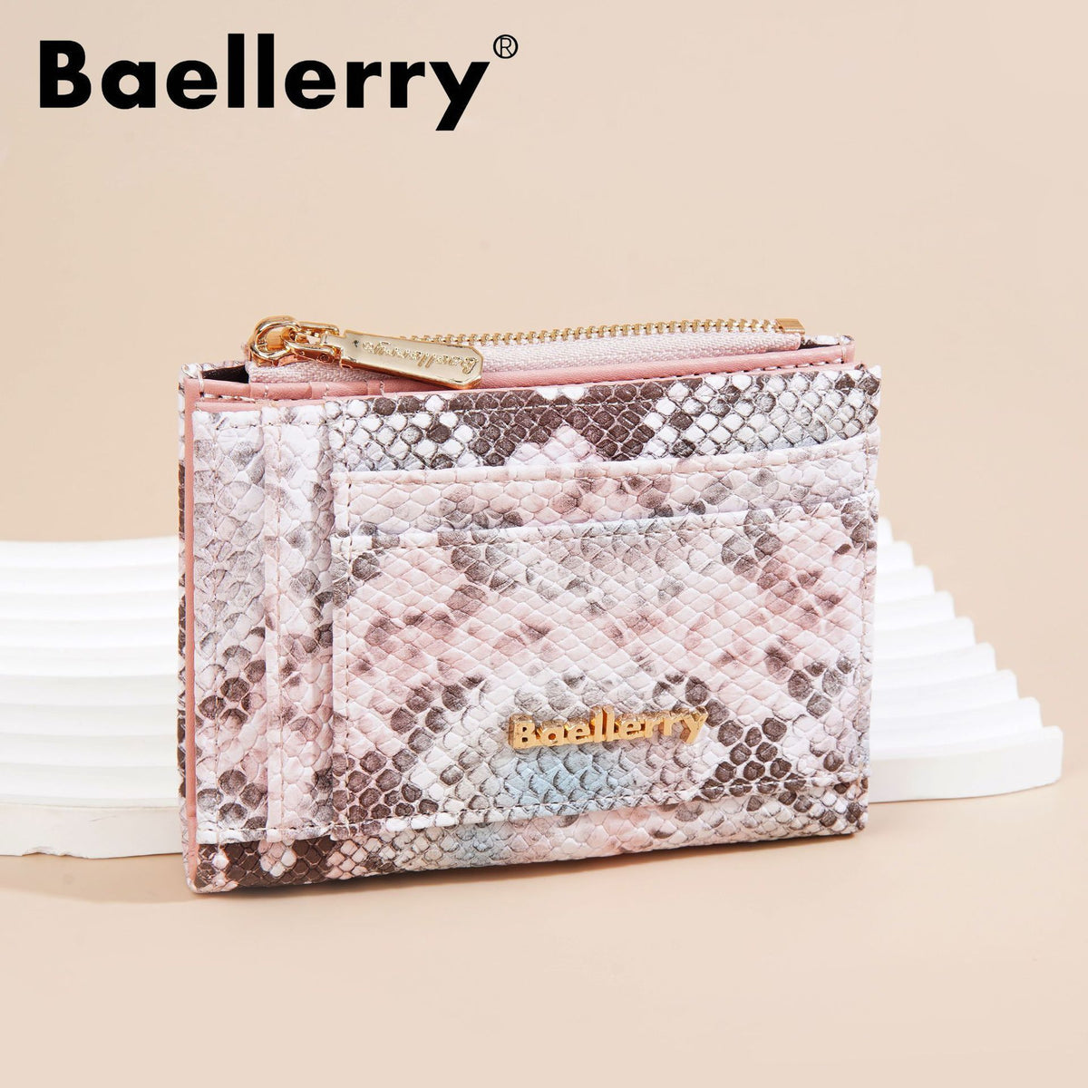 Women's Short Snake Pattern Multiple Slots Zipper Purses