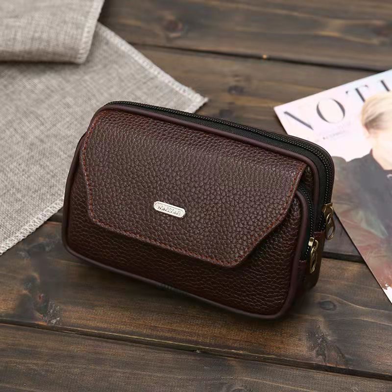 Men's Outdoors Across Leather Mobile Zipper Business Phone Bags