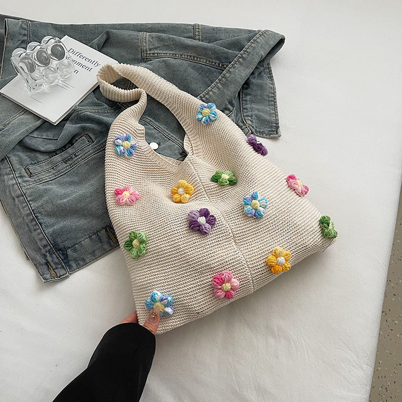 Women's Flower One Loose Feeling Wool Knitted Hand Carrying Simple Women's Shoulder Bag