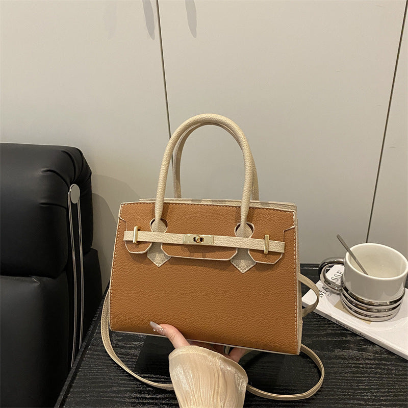 Women's Simple Solid Color Fashion Large Capacity Litchi Handbags
