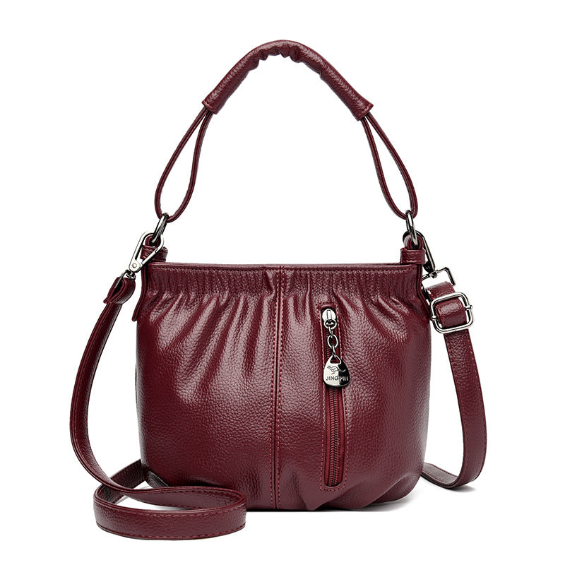Fashion Minority Design Pleated Simple Solid Color Korean Style Women's Messenger Bag