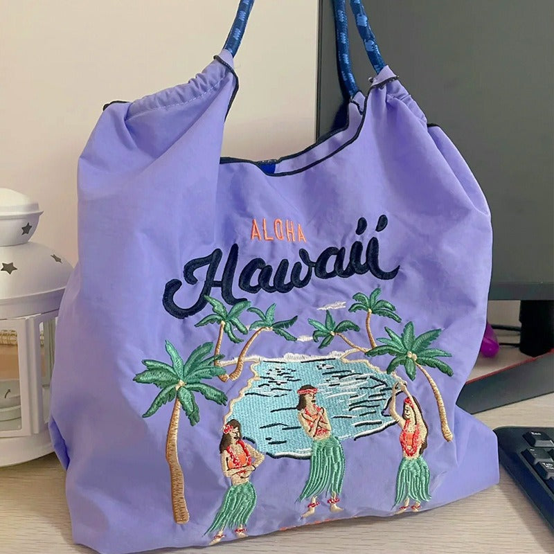 Embroidered Shopping With Flowers Plants On The Upper Body Niche Women's Shoulder Bag