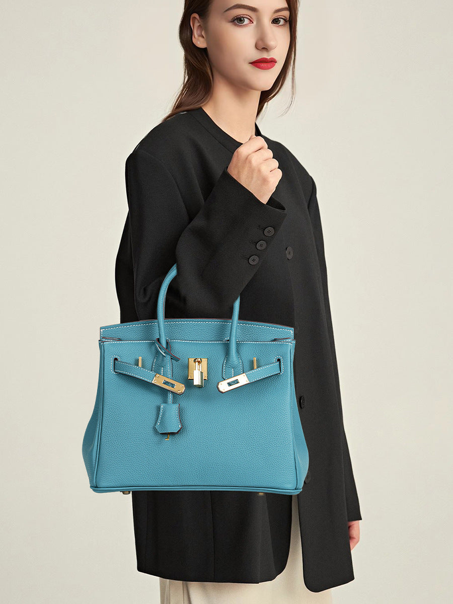 Women's Line First Layer Cowhide Handmade Litchi Grain Handbags