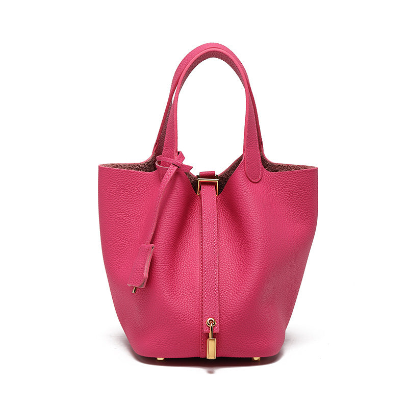 Women's Cowhide Niche Basket Leather Large Capacity Handbags