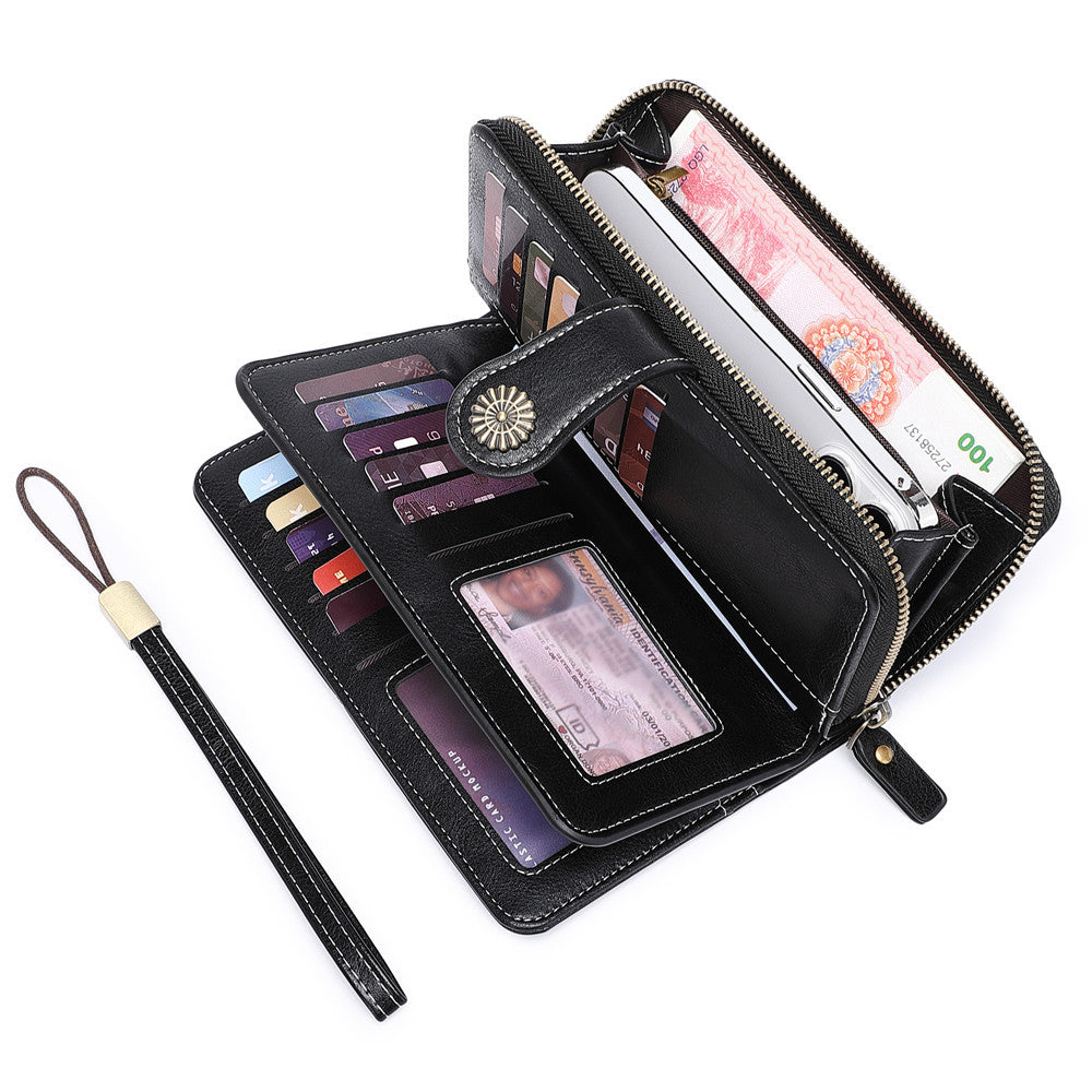 Women's Mobile Oil Leather Hand Long Zipper Coin Purses