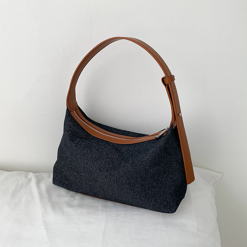 Women's Korean Style Stitching Denim High Sense Niche Personality Soft Women's Shoulder Bag