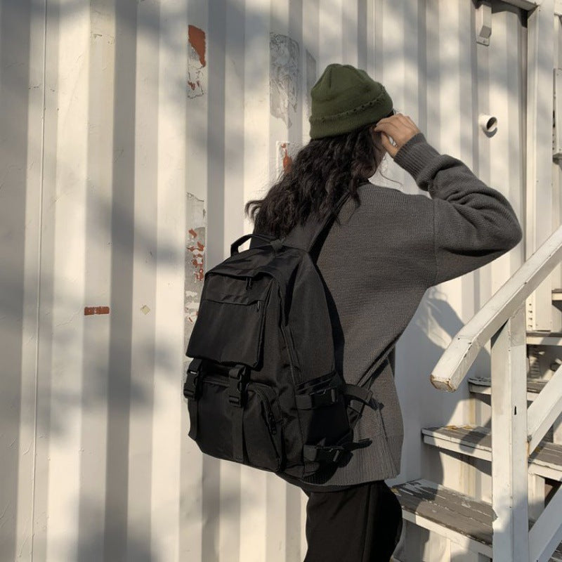 Korean High College Large Capacity Dark Backpacks