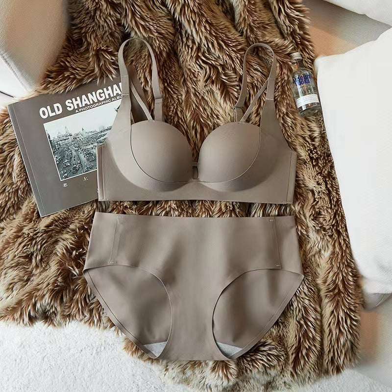 Women's Push Up Small Breast Exaggerating Wireless Underwear Thin Lingerie Sets