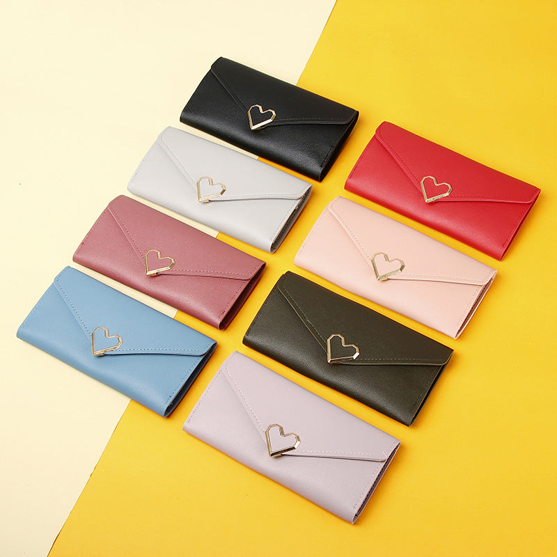Women's Long Heart-shaped Three-fold Female Clutch Ladies Wallets