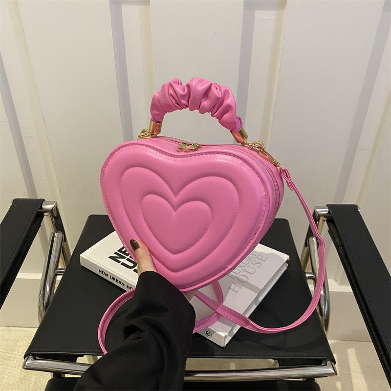 Indentation Simple Heart-shaped Cute Solid Color Heart Shopping Fashion Pleated Women's Shoulder Bag
