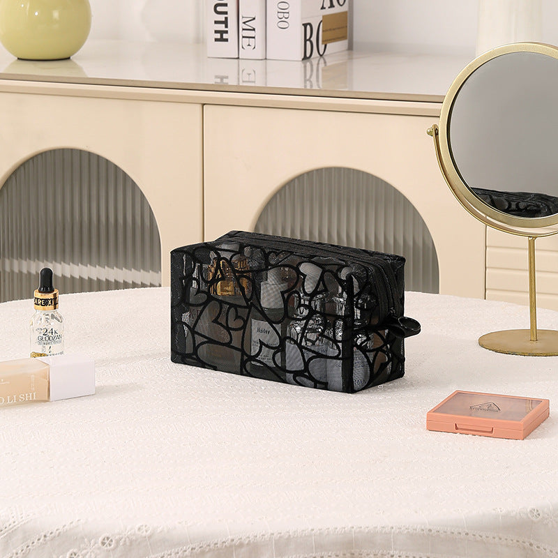 Flocking Mesh Love Portable Visual Storage Bags