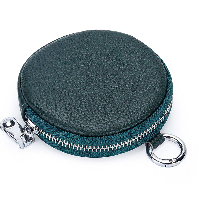 First Layer Cowhide Female Round Simple Earphone Coin Purses
