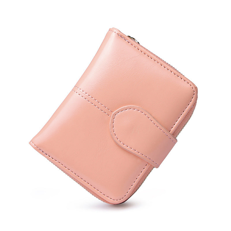 Women's Short Korean Style Oil Wax Leather Coin Purses