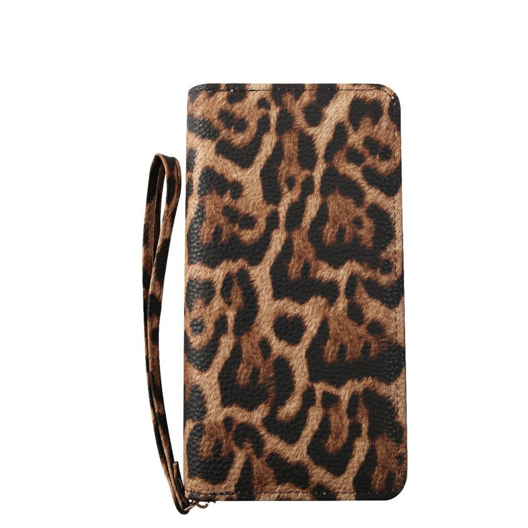 Women's Leopard Print Vintage Long Wrist Fashion Bags