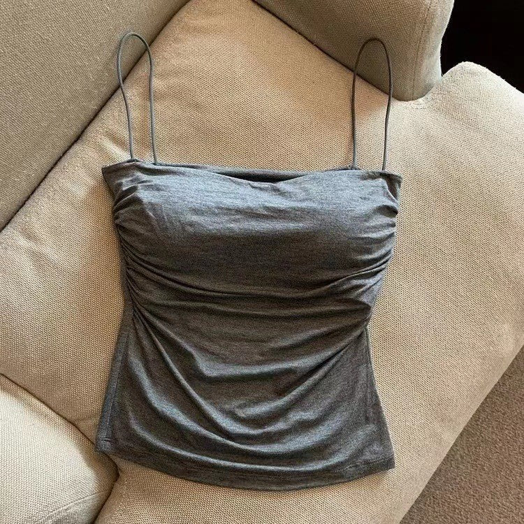 Women's Small Sling Chest Pad One-piece Bandeau Pleated Bottoming Bras