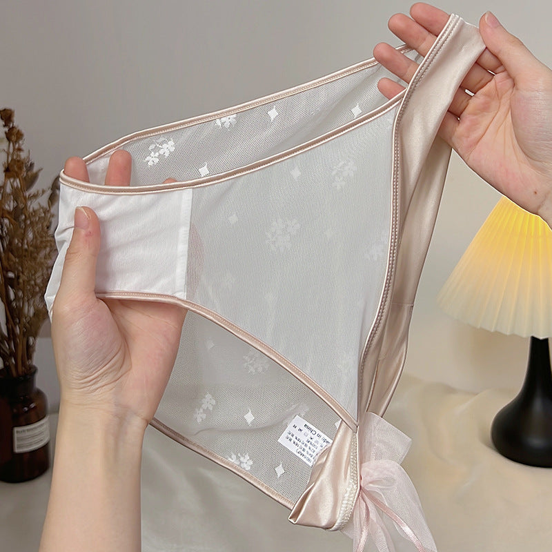 Briefs Pure Want Breathable Mesh Bow Edge Panties