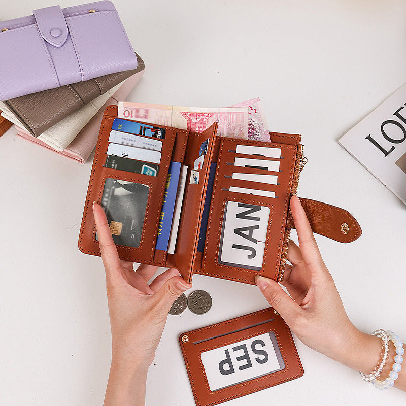 Women's Mid-length Solid Color High-grade Large Capacity Two Fold Folding Card Holder
