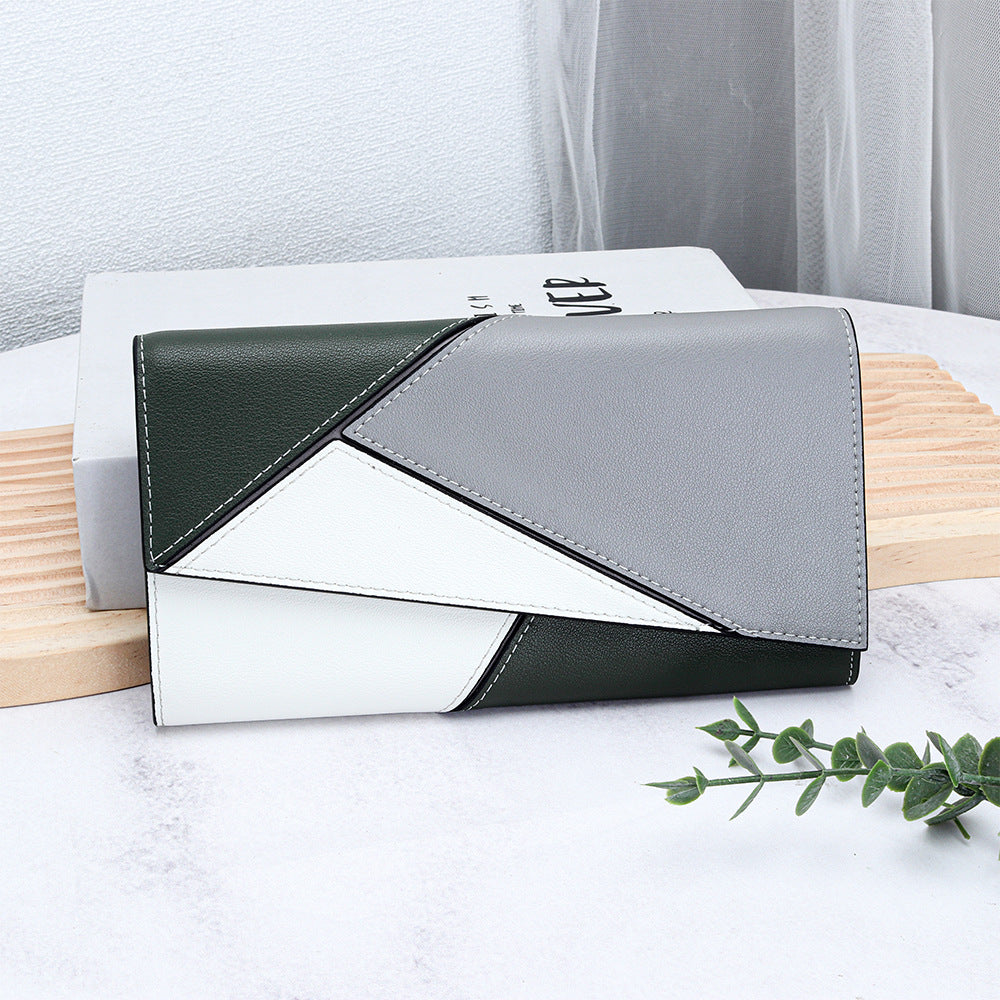 Women's Cowhide Stitching Contrast Color Large Capacity Purses