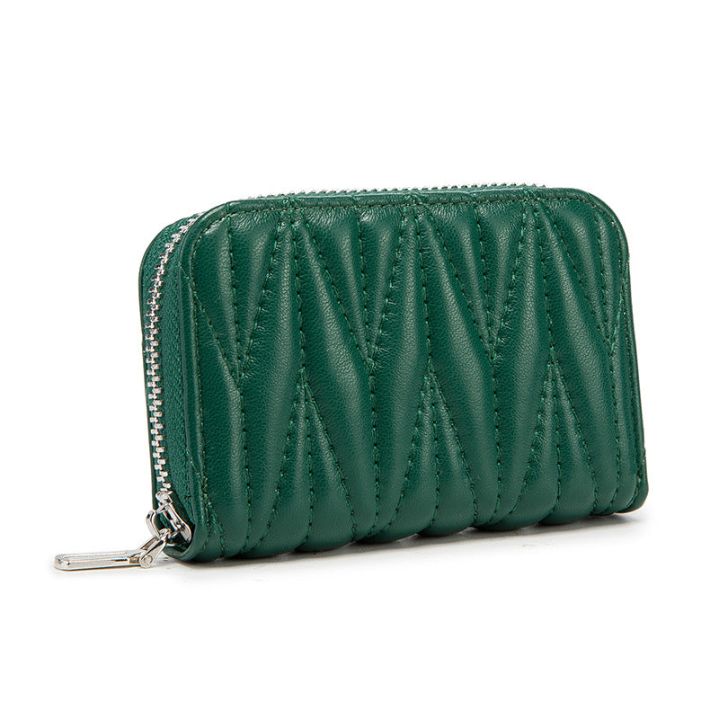 Glamorous Women's Passport Lambskin Zipper Mini Card Holder
