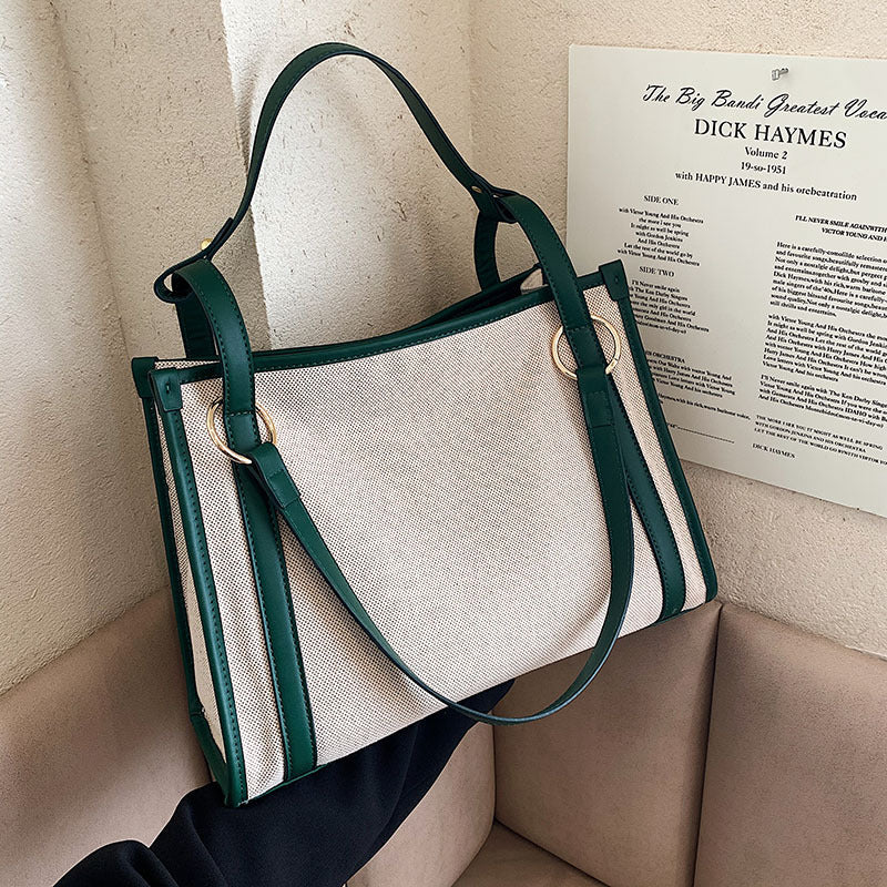 Trendy Women's Underarm Canvas Contrast Color Shoulder Bags