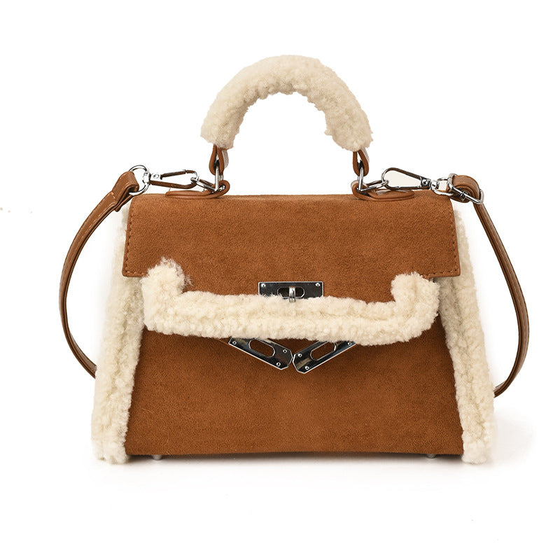 Women's Fashion Lamb Wool Stitching Kelly Versatile Women's Shoulder Bag