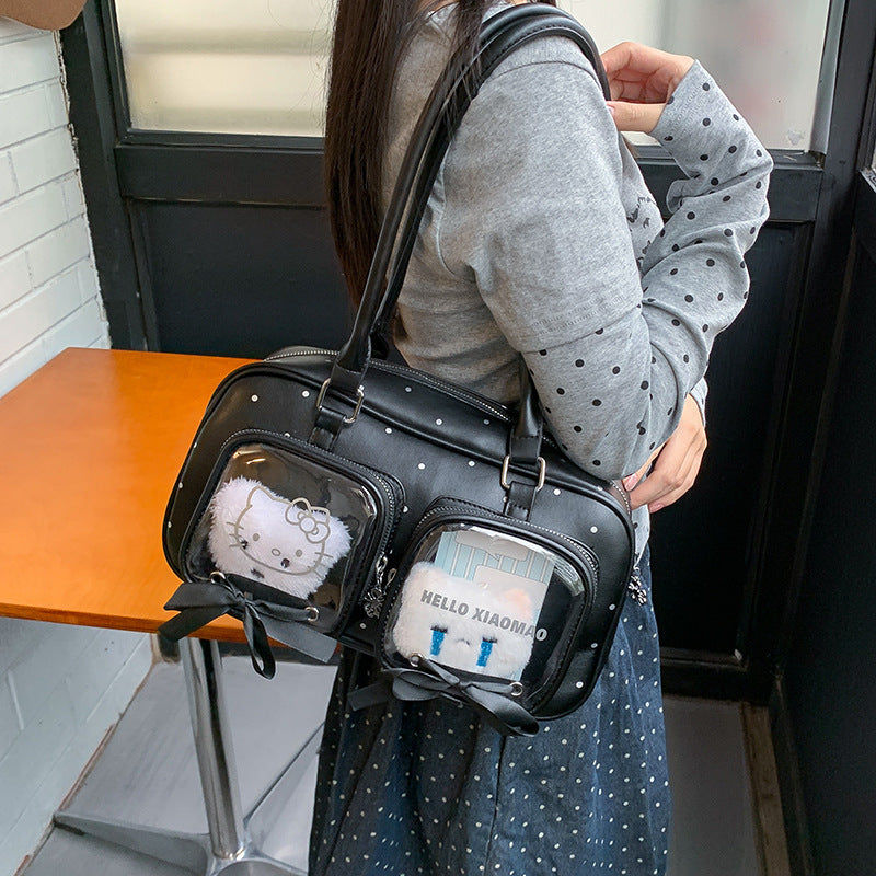 Style Ribbon Bow Personalized Transparent Cartoon Good-looking Large Women's Shoulder Bag