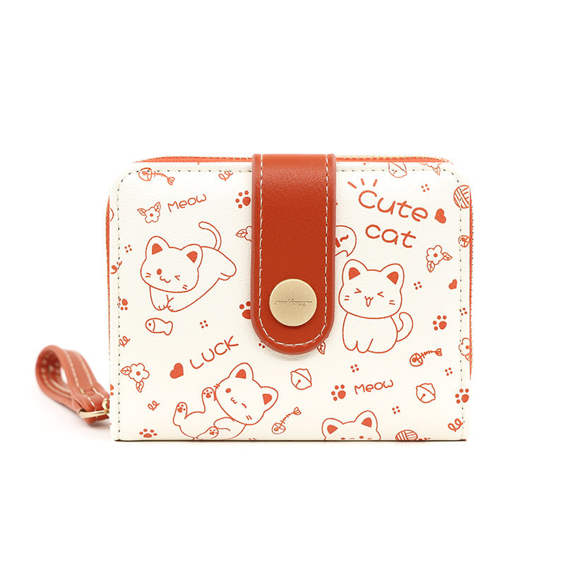 Women's Short Simple Cute Kitten Clutch Ladies Wallet