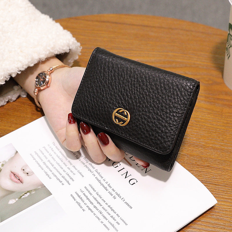 Women's Leather Folding Fashion Simple Cowhide Three Fold Ladies Wallet