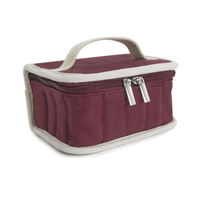 Grid Solid Color Canvas Large Capacity Makeup Bag