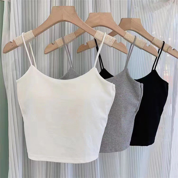 Women's Beauty Back Sleeveless Short Top With Chest Tanks Camis