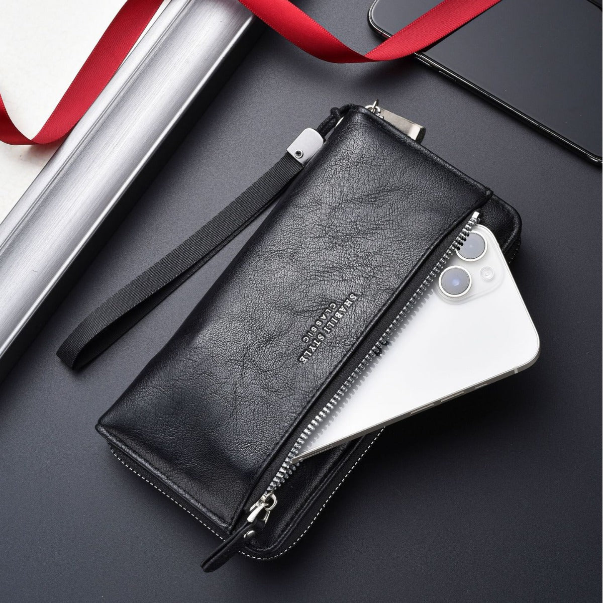 Men's Outer Car Drawing Clutch Soft Leather Zip Green Fashion Men's Wallet