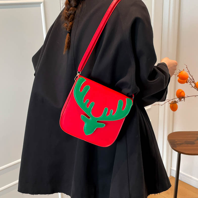 Women's Christmas Red Elk Antlers Holiday Atmosphere Single Women's Shoulder Bag