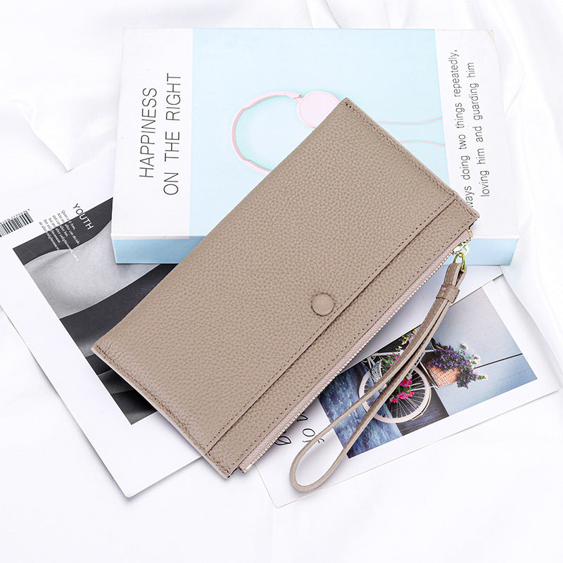 Women's Leather Hand-held Zipper Mobile Large Capacity Bags