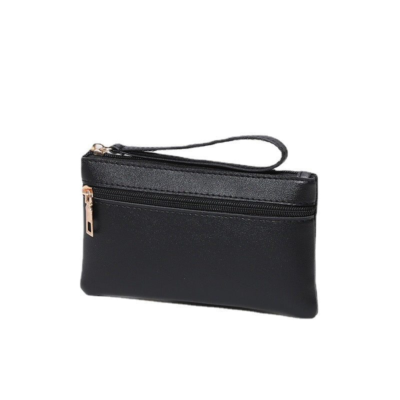 Women's Solid Color Double Zipper Mobile Mid-length Handbags