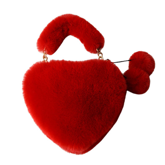 Women's Portable Heart Fashion Plush Heart-shaped Handbags