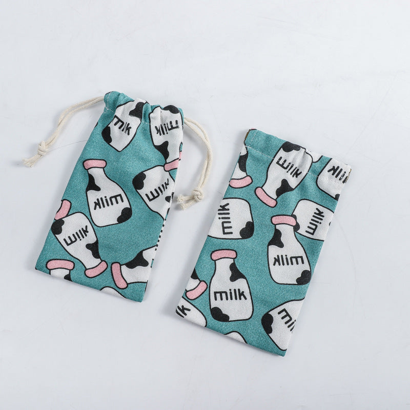 Portable Printing Canvas Jewelry Drawstring Pocket Coin Purses