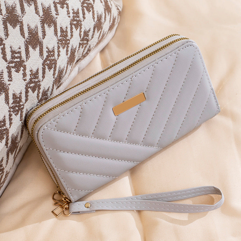 Long Fashion Double Zipper Textured Clutch Ladies Wallet