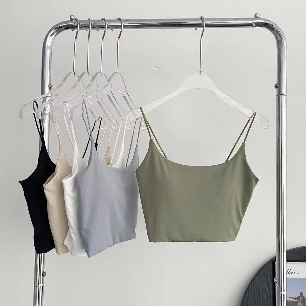 Women's Summer Silk Ice Camisole Top With Chest Pad Integrated Tanks Camis