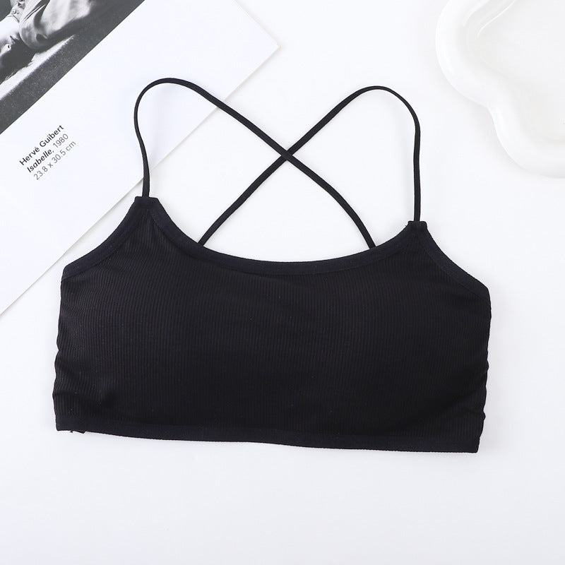 Cross Straps Cotton Backless Bandeau One-piece Fixed Cup Bras