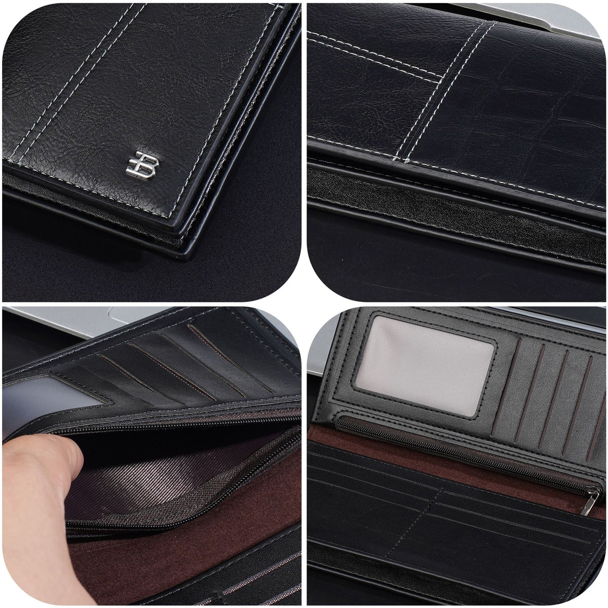 Men's Long High-grade Business Zipper Green Handbags