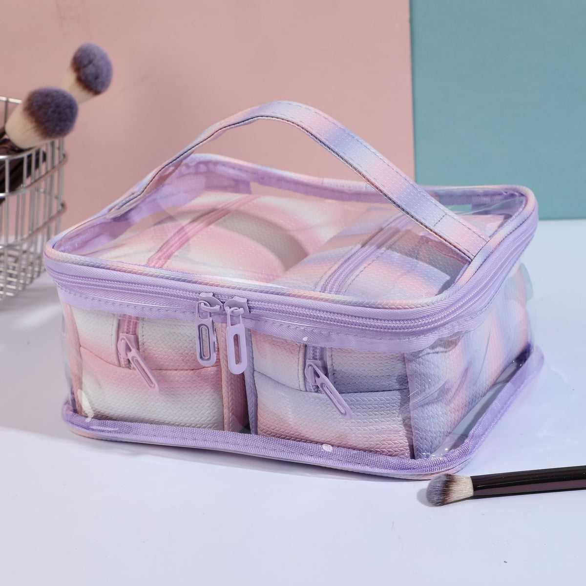 Transparent Striped Rainbow Portable Storage Wash Bags