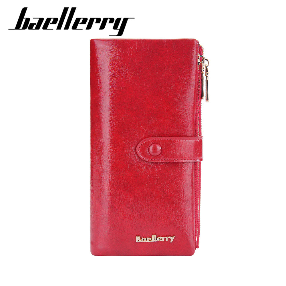 Women's Long Oil Wax Leather With Double Coin Purses