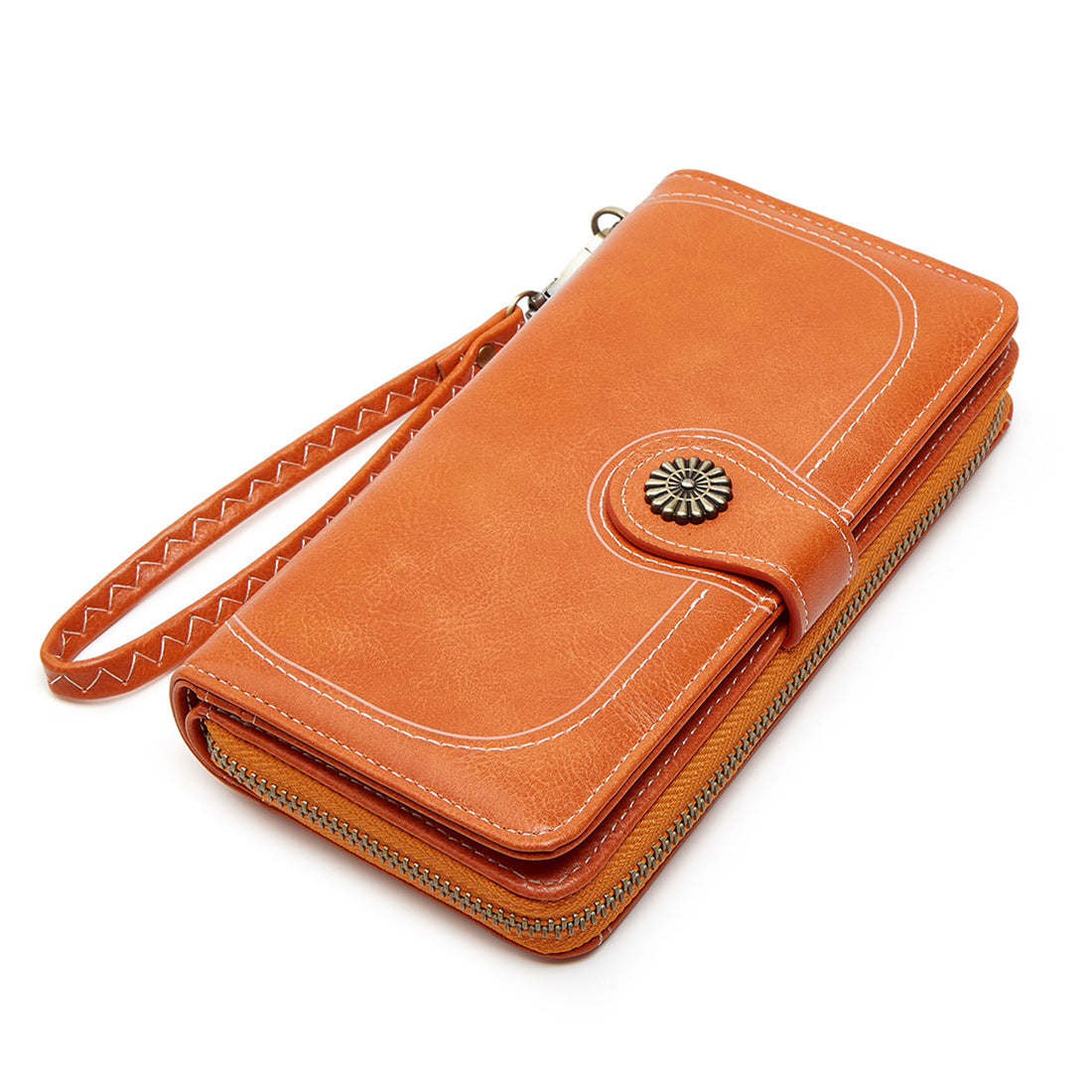 Women's Mobile Long Zipper Oil Leather Hand Ladies Wallet