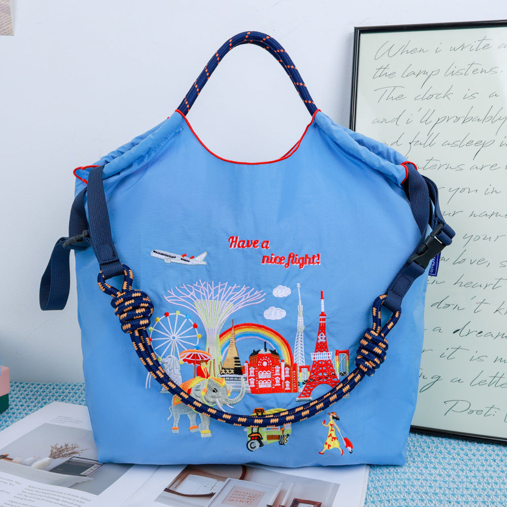 Environmental Protection Embroidery Shopping Nylon Cloth Flower Hand-held Minority Bags